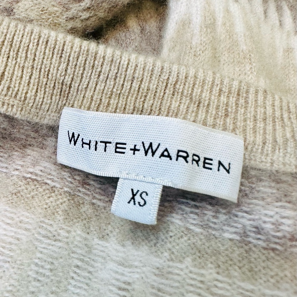 EUC White + Warren Warm Neutral Cashmere Fair Isle Cardigan Sweater - Picture 11 of 13